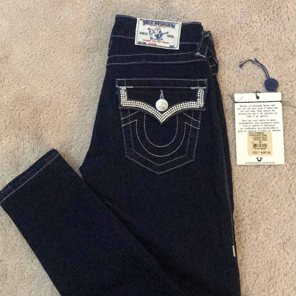 Bling dark wash super skinny true religion jeans